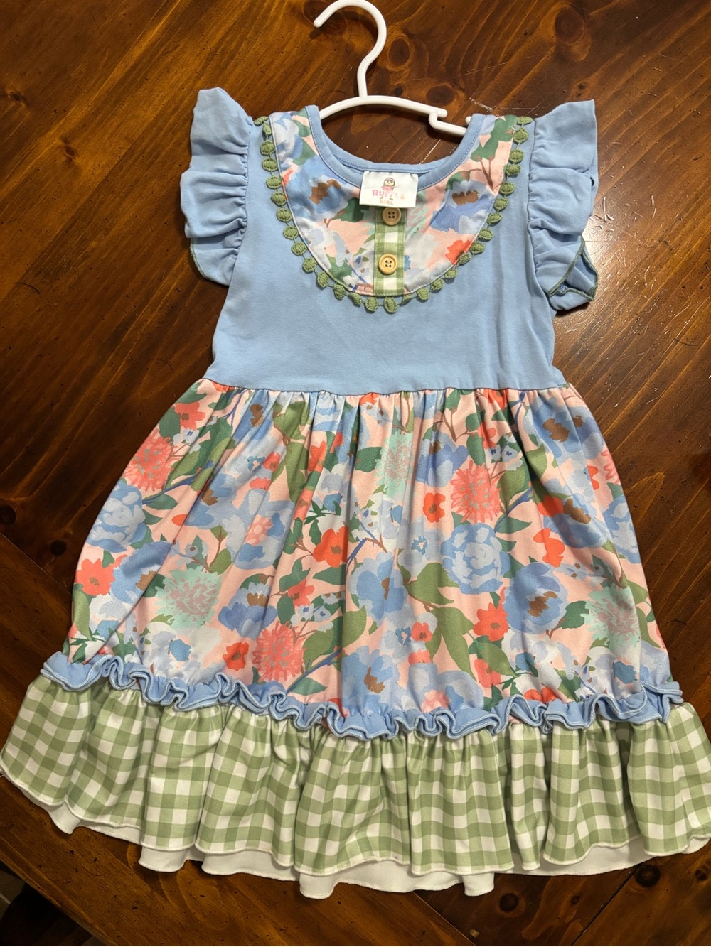 Floral Blue & Green Ruffle Dress